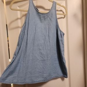 High neck flowy chambray top